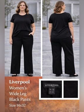Liverpool Women's Wide Leg Black Pants size 14x32